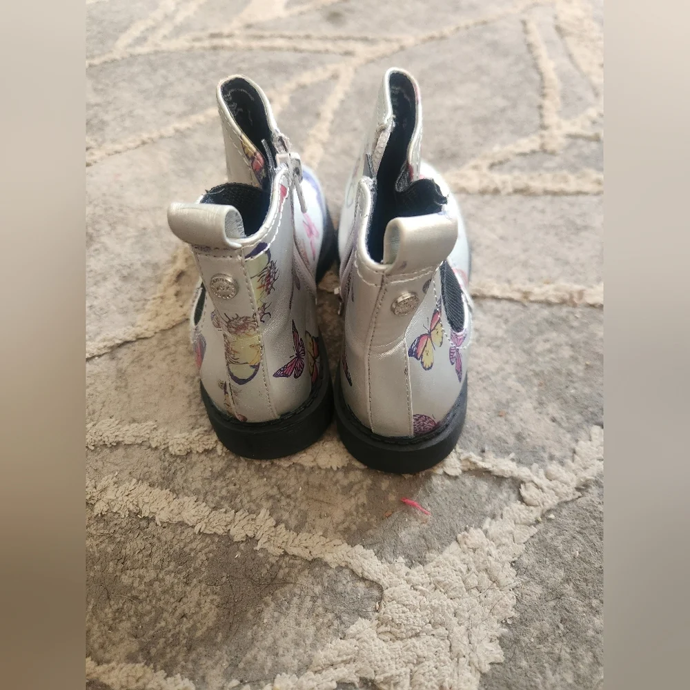 Madden NYC Silver Ankle Boots with Butterfly Print